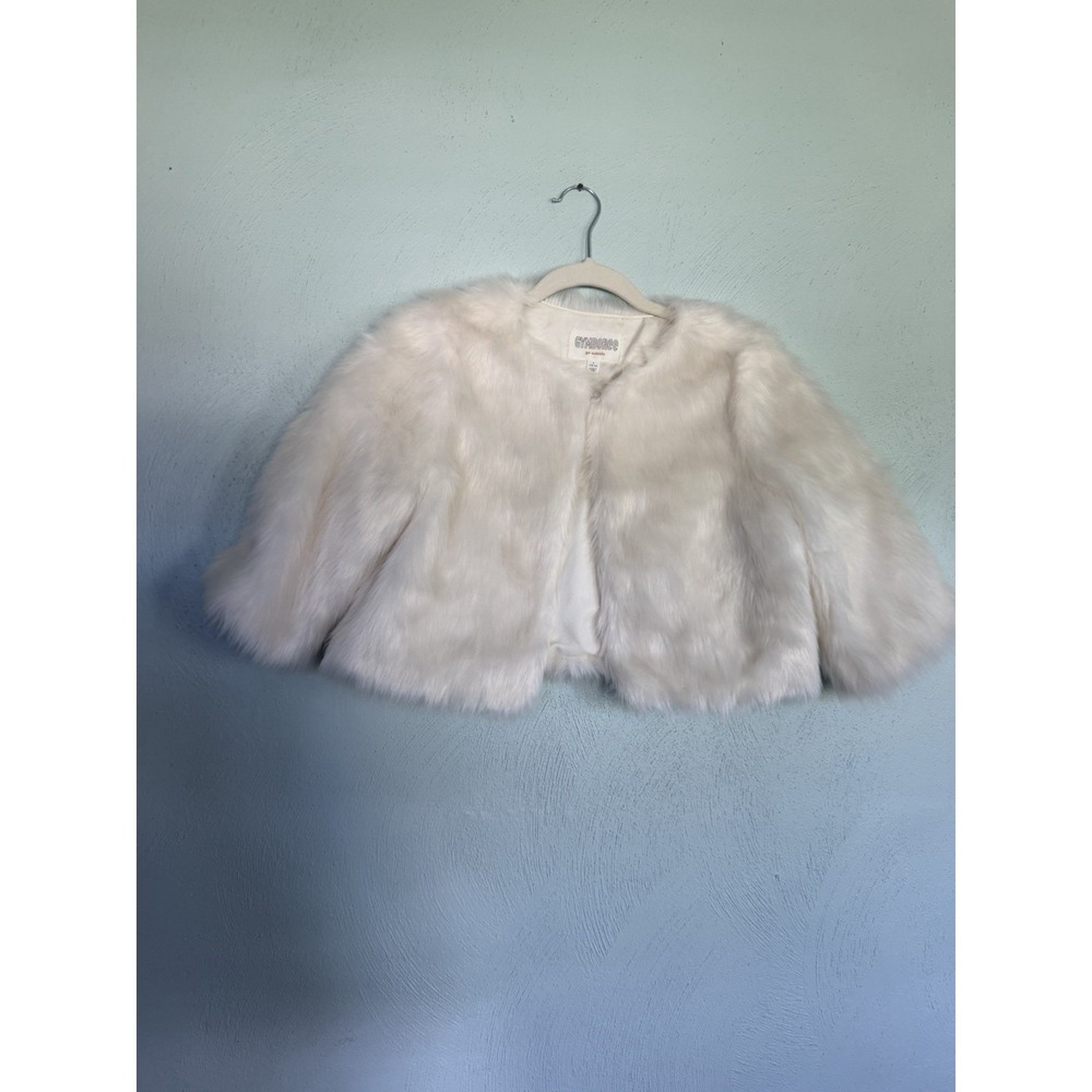 Gymboree Faux Fur Shrug Bolero Ivory Cream White Kids Size L 10-12 Short Sleeve